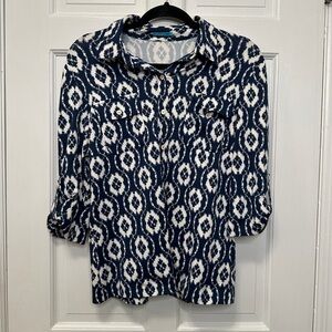 J. McLaughlin Blue Geometric Print Button Down Shirt Size‎ Medium